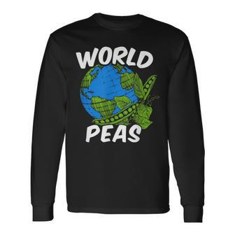 World Peas Pun Peace On Earth Globe Pea Pods Long Sleeve T-Shirt - Monsterry CA
