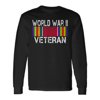 World War Ii Veteran Us Military Service Vet Victory Ribbon Long Sleeve T-Shirt - Monsterry UK
