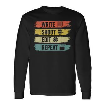 Write Shoot Edit Repeat Vintage Movie Director Long Sleeve T-Shirt - Monsterry UK