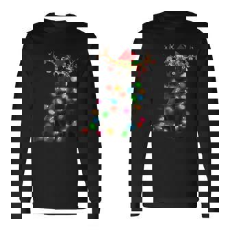 Xmas Reindeer Black Cat Christmas Lights Cat Lover Long Sleeve T-Shirt - Thegiftio