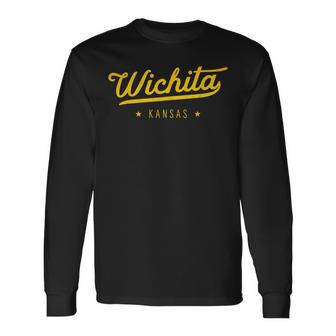Yellow Vintage Retro Wichita Kansas Novelty Souvenir Long Sleeve T-Shirt - Monsterry UK