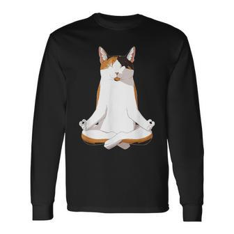Yoga Calico Cat Long Sleeve T-Shirt - Monsterry