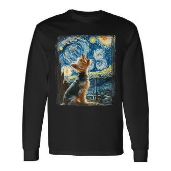 Yorkie Dog Artistic Van Gogh Starry Night Yorkshire Terrier Long Sleeve T-Shirt - Seseable
