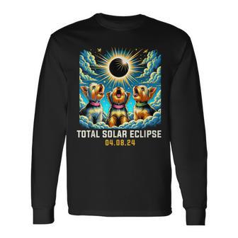 Yorkie Dog Howling At Solar Eclipse Long Sleeve T-Shirt - Seseable