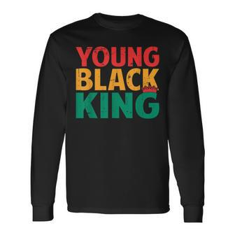 Young Black King African American Black Heritage Afro Boys Long Sleeve T-Shirt - Seseable