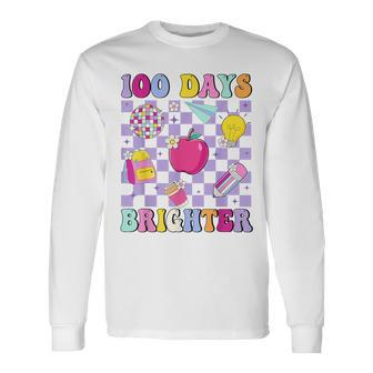 100 Days Brighter Retro Disco 100Th Day Of School Teacher Long Sleeve T-Shirt | Mazezy