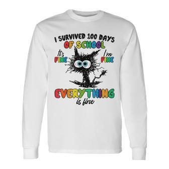 100 Days Of School It's Fine I'm Fine Everything Is Fine Long Sleeve T-Shirt - Monsterry UK