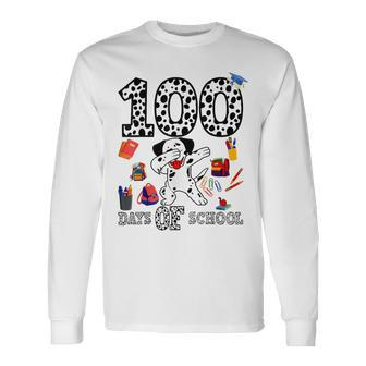 100 Days Smarter Of School Dabbing Dalmatian Dog Teachers Long Sleeve T-Shirt | Mazezy