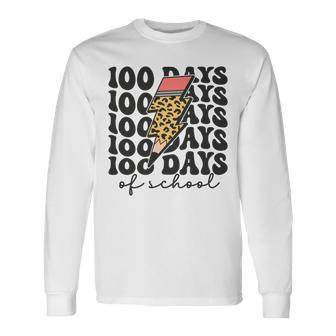 100 Tage Schule Lightning Bolt Pencil 100 Tag Für Lehrer Langarmshirts - Seseable