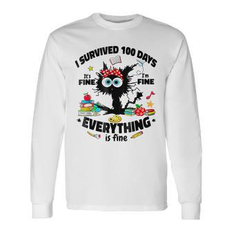 100Th Day Of School Its Fine Im Fine Everythings Is Fine Long Sleeve T-Shirt - Monsterry UK