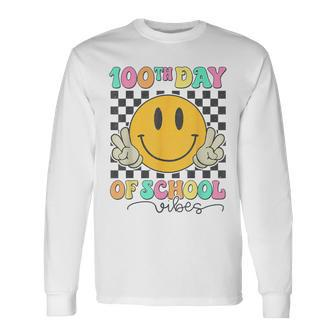 100Th Day Of School Vibes Cute Smile Face 100 Days Of School Long Sleeve T-Shirt - Seseable