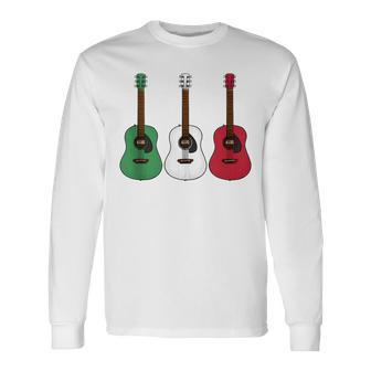 Acoustic Guitar Italian Flag Guitarist Musician Italy Long Sleeve T-Shirt - Monsterry CA