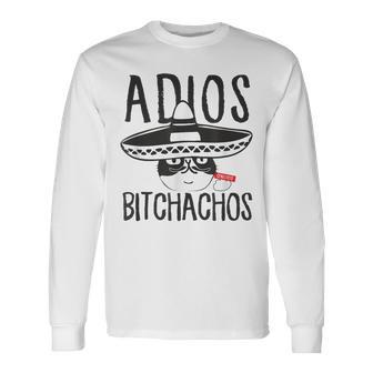 Adios Bitchachos Cat In Sombrero Cinco De Mayo Quote Long Sleeve T-Shirt - Monsterry