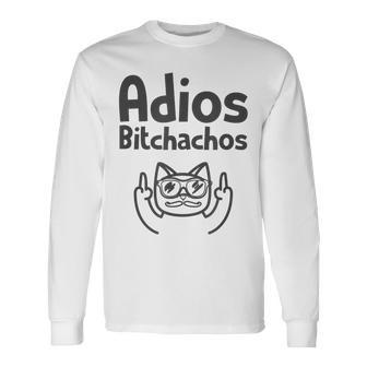 Adios Bitchachos Cinco De Mayo Cat Middle Finger Long Sleeve T-Shirt - Monsterry