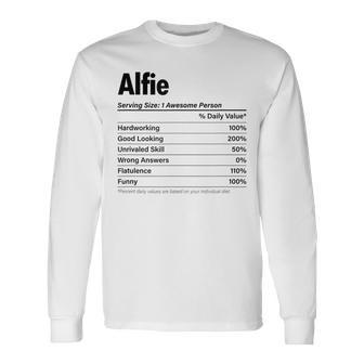 Alfie Nutrition Facts Name Definition Graphic Long Sleeve T-Shirt - Seseable