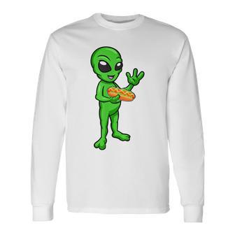 Alien Lover Ufo Alien Eating Hot-Dog Cool Alien Long Sleeve T-Shirt - Monsterry