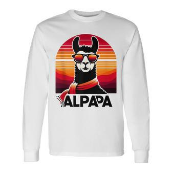 Alpapa Llama Retro With Sunglasses Dad Alpaca Father's Day Long Sleeve T-Shirt - Thegiftio UK