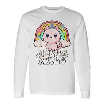 Alpha Male Cat Rainbow Long Sleeve T-Shirt - Seseable