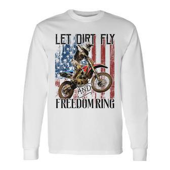 American Flag 4Th Of July Dirt Bike Motocross Racing Long Sleeve T-Shirt - Monsterry AU