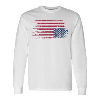 American Flag Distress Upside Down Patriotic 4Th Of July Long Sleeve T-Shirt - Monsterry CA