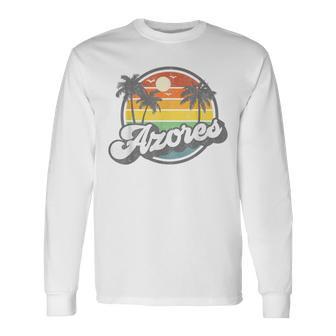 Azores Portugal Island Vacation Palm Trees Retro Beach Long Sleeve T-Shirt - Monsterry AU