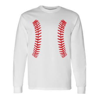 Baseball Stitches Ball Double Stitches Softball Long Sleeve T-Shirt - Monsterry CA