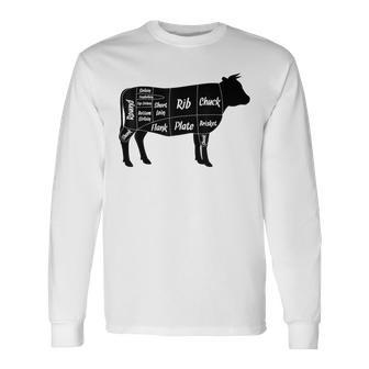Beef Butcher Cow Cuts Diagram Long Sleeve T-Shirt - Monsterry
