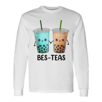Bes Teas Besties Boba Tea Bubble Tea Kawaii Best Friend Pun Long Sleeve T-Shirt - Monsterry