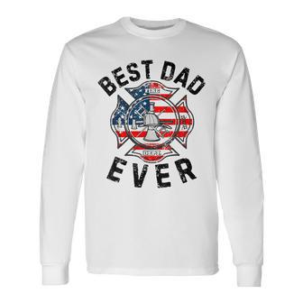 Best Dad Ever Symbol American Flag Firefighter Fathers Day Long Sleeve T-Shirt - Thegiftio UK
