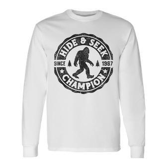 Bigfoot Hide And Seek Champion Sasquatch Retro Vintage Long Sleeve T-Shirt - Thegiftio UK