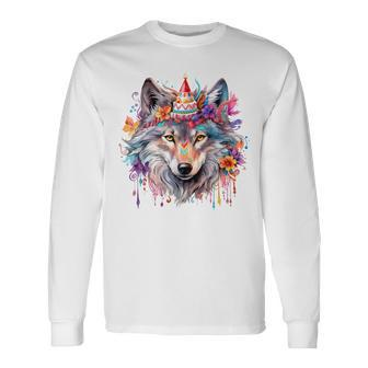 Birthday Wolf Portrait Party Wolves Lover Cute Girls Themed Long Sleeve T-Shirt - Monsterry UK