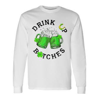 Bitches Drink Up St Patrick's Day Beer Lover Womens Long Sleeve T-Shirt - Seseable