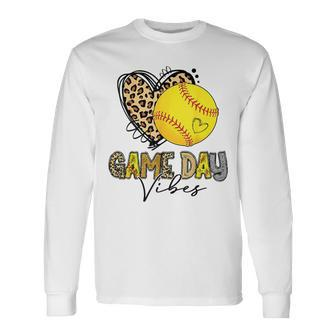 Bleached Softball Game Day Vibes Leopard Heart Headband Mom Long Sleeve T-Shirt - Seseable