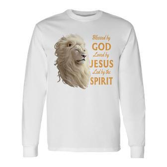 Blessed By God Loved By Jesus Christian Lion Long Sleeve T-Shirt - Monsterry CA