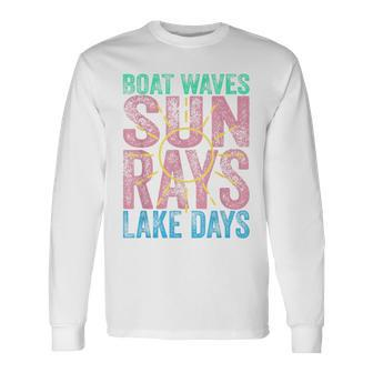 Boat Waves Sun Rays Lake Days Cute Retro 70S Summer Vacation Long Sleeve T-Shirt | Mazezy