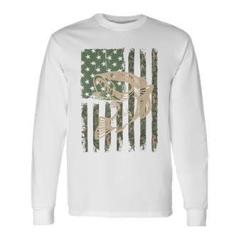 Camouflage Usa Flag Big Mouth Bass Fishing Long Sleeve T-Shirt - Monsterry AU