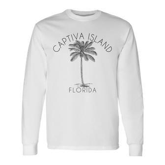 Captiva Island Beach Palm Tree Illustration Long Sleeve T-Shirt - Monsterry