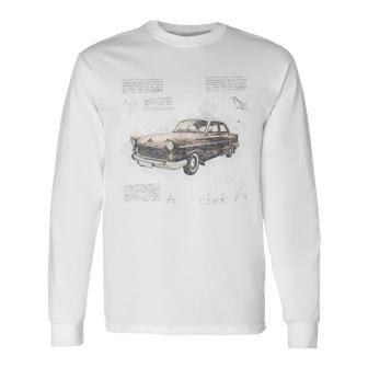 Car Vintage Retro Blueprint Automobile Auto Lovers Long Sleeve T-Shirt - Monsterry