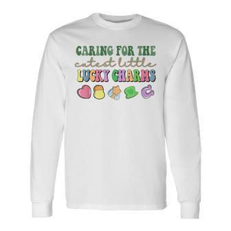 Caring For The Cutest Little Lucky Charm St Patrick's Day Long Sleeve T-Shirt - Thegiftio UK