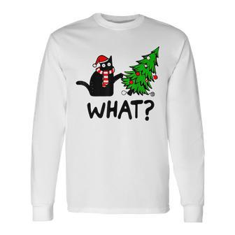 Cat What Christmas Murderous Black Cat Pushing Tree Xmas Long Sleeve T-Shirt | Mazezy