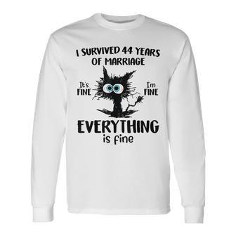 Cat I Survived 44 Years Of Marriage 44Th Wedding Anniversary Long Sleeve T-Shirt - Seseable