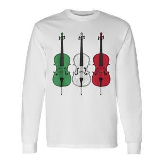 Cello Italian Flag Cellist String Musician Italy Long Sleeve T-Shirt - Monsterry DE