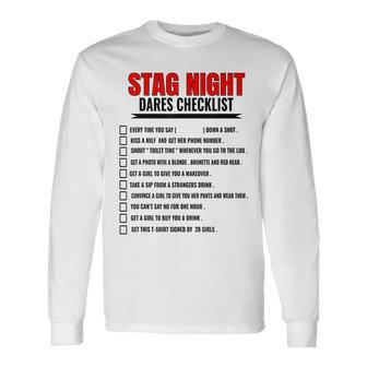 Challenge The Stag Bachelors Party Checklist Stag Do Party Long Sleeve T-Shirt - Thegiftio UK