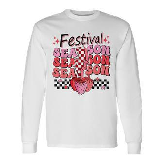 Checkered Lightning Festival Season Strawberry Fruit Lover Long Sleeve T-Shirt - Monsterry CA