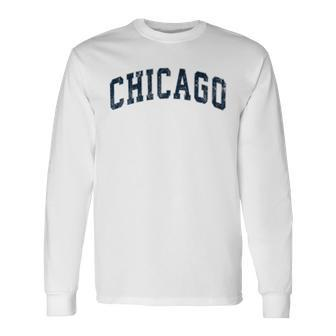 Chicago Illinois Il Vintage Sports Navy Long Sleeve T-Shirt - Monsterry UK