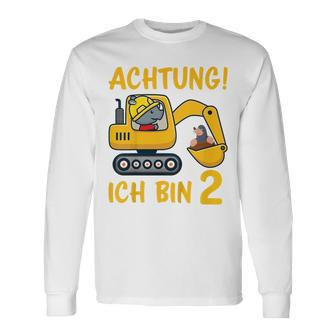 Children's Achtung Ich Bin 2 Jahre Alt 2Nd Birthday Digger Rhino Langarmshirts - Seseable