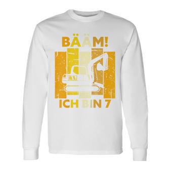 Children's Bäm Ich Bin 7 Sieben Jahre Boy 7Th Birthday Digger Langarmshirts - Seseable