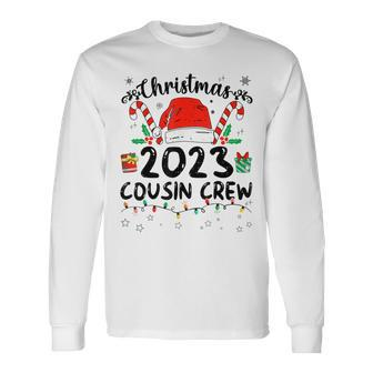 Christmas 2023 Cousin Crew Santa Hat Family Matching Pajama Long Sleeve T-Shirt - Seseable