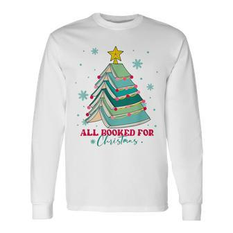 Christmas Book Tree Retro All Booked For Christmas Book Tree Long Sleeve T-Shirt - Seseable