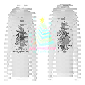 Christmas Book Tree Retro All Booked For Christmas Book Tree Long Sleeve T-Shirt | Seseable CA